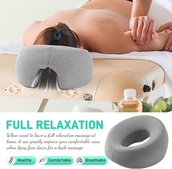 Ansiktskudde för massage, U-formad nackstöd i minnesskum, skönhetsbehandling, grå