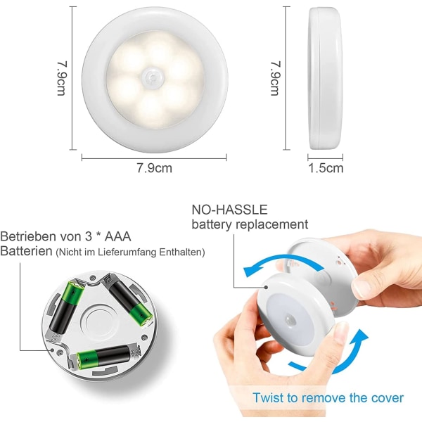 4-pack LED självhäftande ljus, LED rörelsesensorljus med magnet