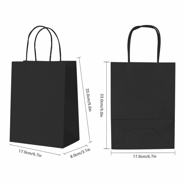 25:a svarta papperspåsar med handtag, 23×8×17