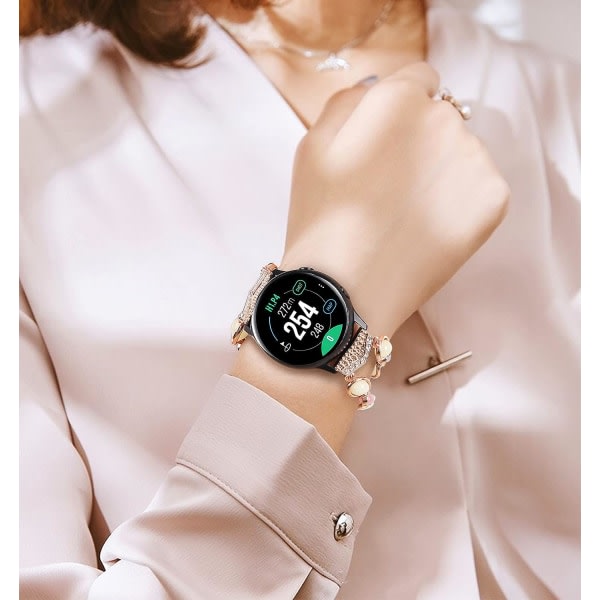 Beaded Fashion Band kompatibel med Samsung Galaxy Watch Active 2/Galaxy Watch, Elastik Beaded Night Luminous Agate Band til flickor, Rose Gold