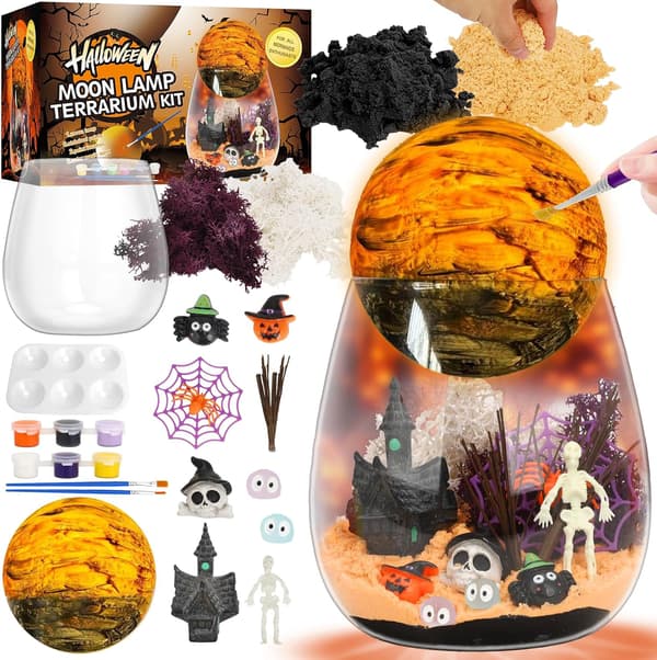 Barnas Halloween Lysende Terrariumsett – LED Nattlys Bursdagsgave for Gutter i Alderen 4–12