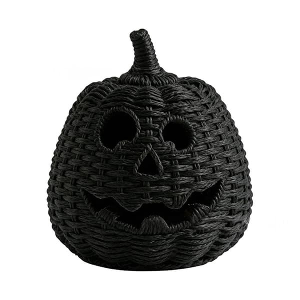 Sort vævet hul græskar-natlampe, Halloween bordlanterne E 16*16*20cm
