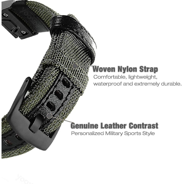 22 mm:n nylonranneke, sopii Garmin Fenix 5/Fenix 6 -kelloihin (vihreä) (FMY)