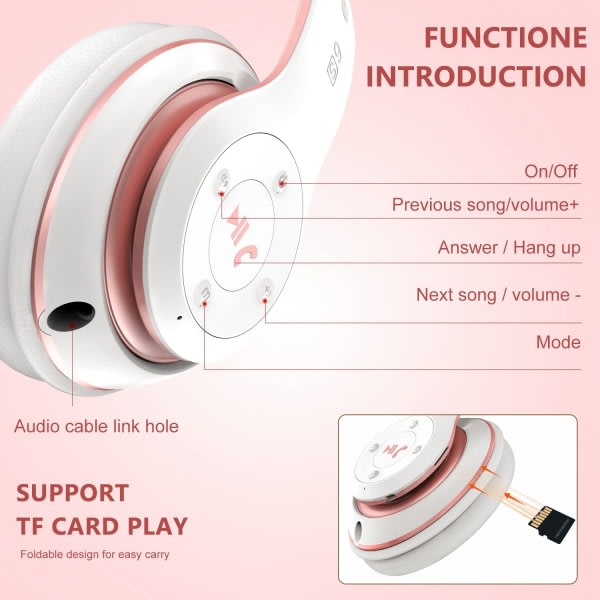 Bluetooth Over-Ear hörlurar, med HD Mic, FM, TF för PC