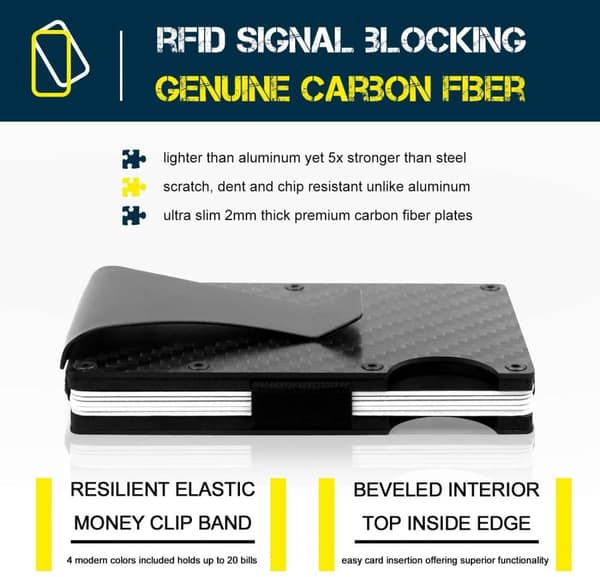 Kortholder i kulfiber RFID Sort - Julegave One size
