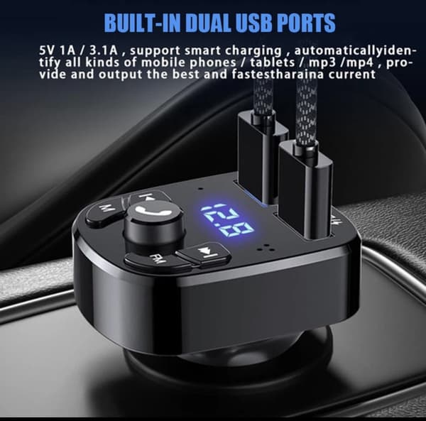 Trådløs FM-sender Bluetooth bilsæt håndfri opkald USB-oplader