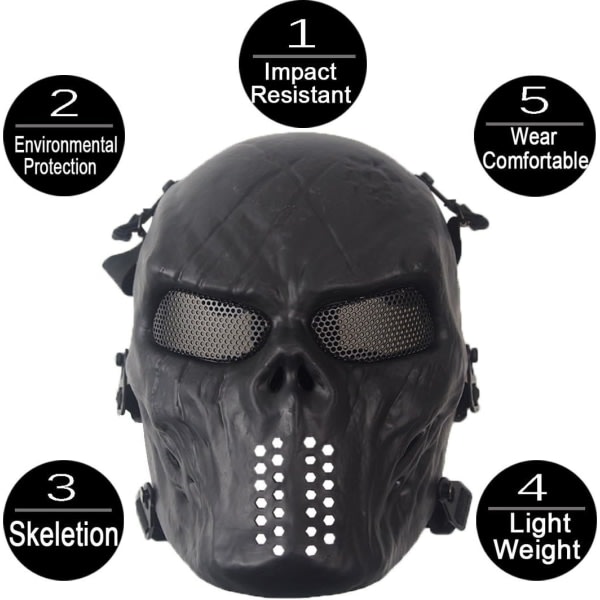 Rinling Airsoft Mask, Skull Full Mask Army Fans Supplies M06 Tactical Mask Halloween Airsoft CS Game Cosplay ja Party
