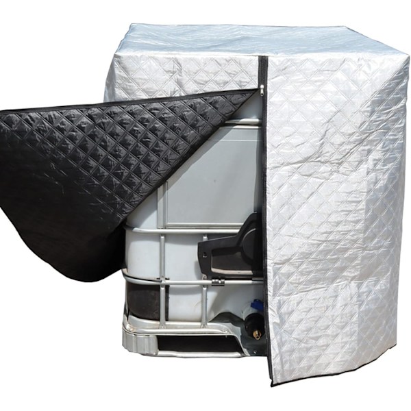 Beskyttelse til 1000L IBC-tank, Frostsikker, Anti-UV-tankbeskyttelse, IBC-tankbeskyttelse med lynlås, 120 x 100 x 116 cm (Sølv)