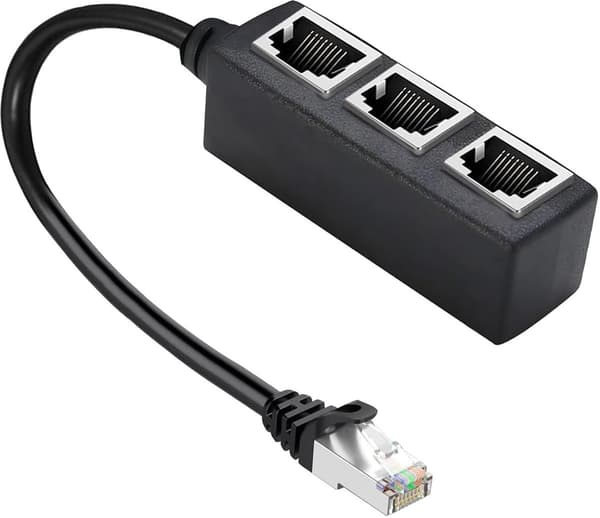 RJ45 LAN Splitter 1 til 3 Ethernet Adapter til Cat5 Cat6 Cat7 Forgyldt Sort