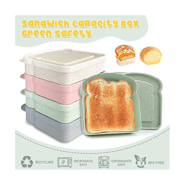 4 Lunchlåda-smörgåsbehållare, återanvändbara smörgåsbehållare, smörgåshållare bröd c