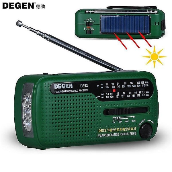 Degen DE13 FM AM SW kampi Dynamo power hätäradiovastaanotin korkealaatuinen vs Tecsun