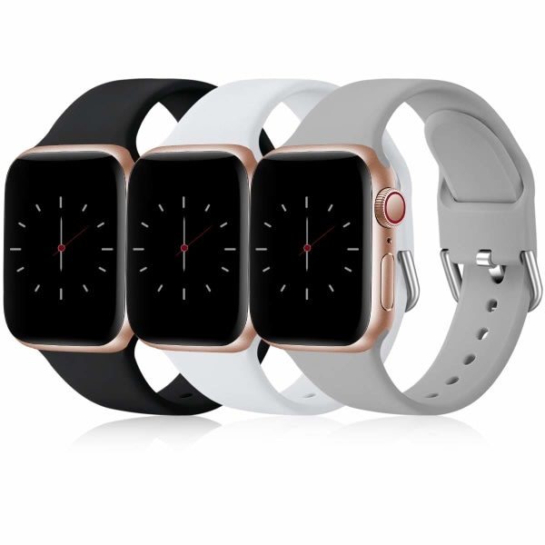 Pakke 3 stropper kompatibel med Apple Watch Strap iWatch Series 8 7 6 5 4 3 Ultra SE(2/1), 42mm/44mm/45mm-S, svart/hvit/grå