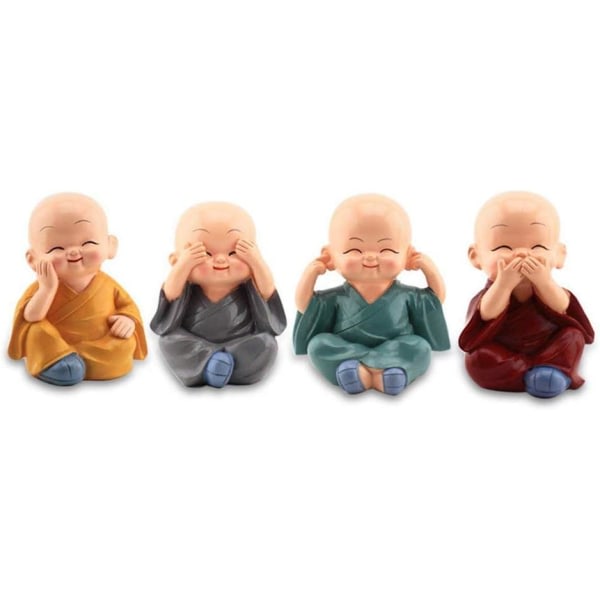 Piece Monk Buddha Figurine, Söta Munk Figurines Liten Resin Staty Heminredning Julklappsbord D