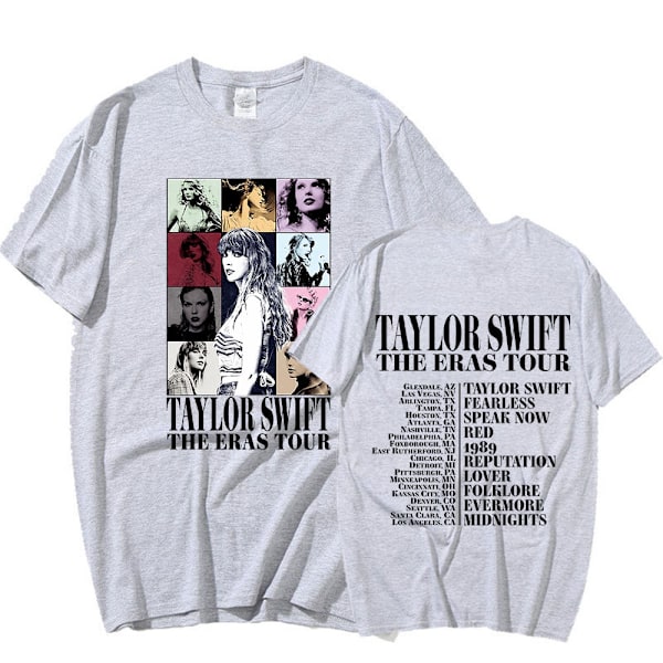 Taylor Swift The Eras Tour International Herra Dam Kortärmainen T-paita Pyöreä Kaulus Painettu Harmaa XL Grey