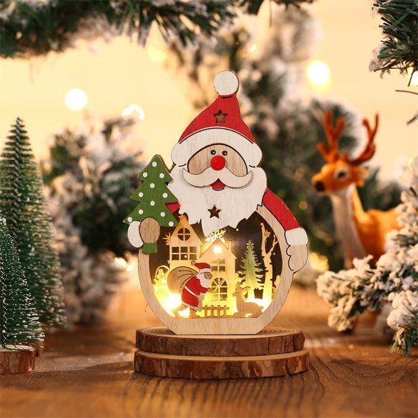 Julepynt Trenissepynt LED lyser opp Vinterferie Snømannfigurer Borddekorasjon（nissen）
