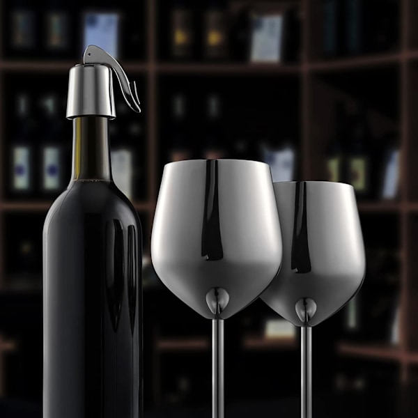 Vinglassett med 4, 53 cl Rustfritt Stål Vinglass, Knusesikkert & Bærbart Stilkglass i Metall for Utendørs, Reiser, Camping og Basseng Silver