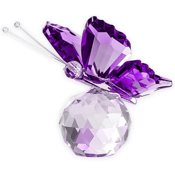 Kristallfjäril, kristallglas lila fjäril med kulbas, prydnad konstglas dekorativ för heminredning Staty Djur lila glasfjäril