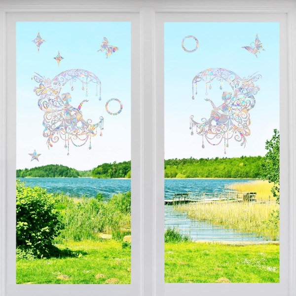 Fairy and Moon Window Clings for Bird Strikes - Törmäyksen estävät ikkunatarrat, jotka suojaavat lintuja ikkunoiden törmäyksistä (prismaattiset ikkunakiinnikkeet)