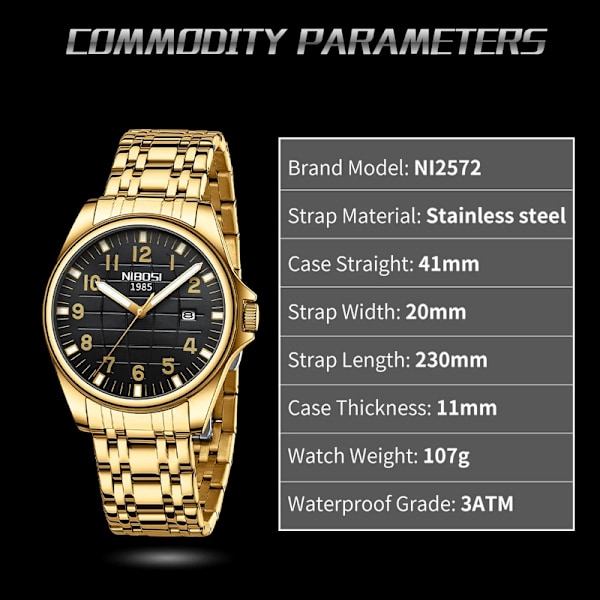 2023 NIBOSI Toppmärke Kvarts Klocka Herr Vattentät Sport Militär Armbandsur Herr Business Rostfritt Stål Man Klocka Reloj Hombre Silver Gold Black