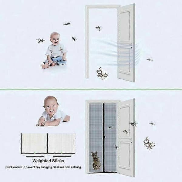 80 x 200 cm Svart magnetisk myggnätsdörr Robust handsfree