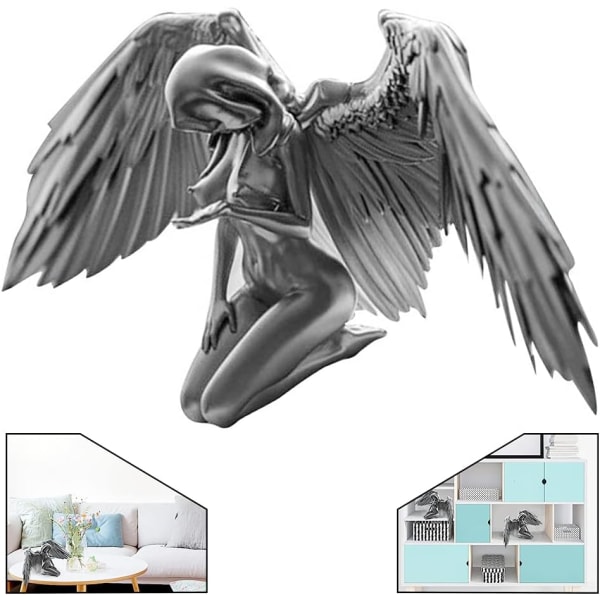 Desktop Resin Ornament Kvinde Angel Wings Knælende Skulptur