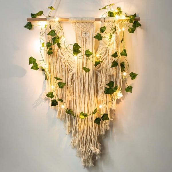 Lyssnor med blade, 2 m efeulys, 20 LED-lys, vægdekoration for forårsplanter, bryllupsfest, havefestival