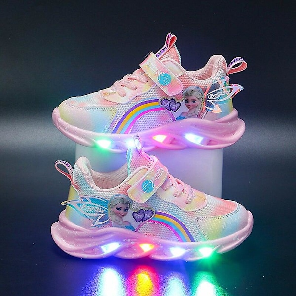 Frozen Girls Casual Shoes LED Light Up Sneakers pink1