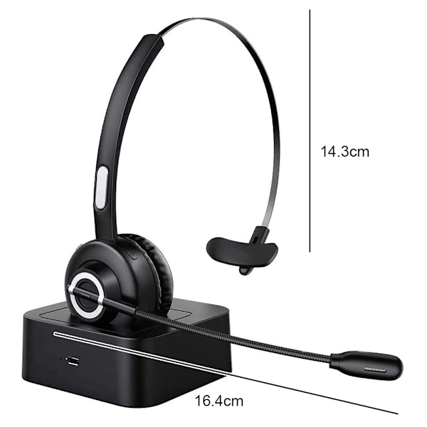 Bluetooth-headset med mikrofon, PC-headset med AI-brusreducering, trådlöst headset med laddningsstation för callcenter, datorer, mobil