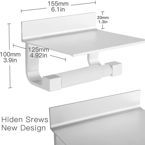 Toalettpappershållare med hylla, väggmonterad självhäftande hållare