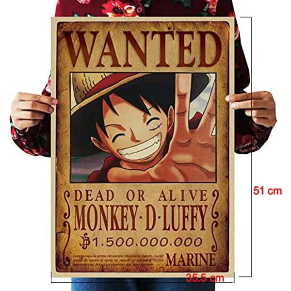 Animeplakat, One Piece Wanted Posters 51,5 cm × 35,5 cm Stor, Mann