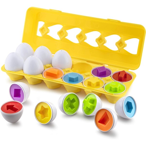 Form- og fargematchande ägg - Påskäggleksaker - Perfekt for småbarn Leksaker - Perfekt for utvikling av farge- og formigenkänning - 12 formade ägg,