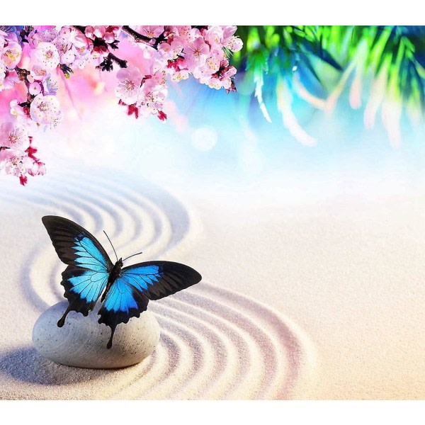 DIY 5d diamantmaleri Sommerfugl japansk klippehave Blomster Zen Natur Alternativ Voksen Chi
