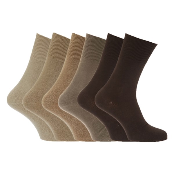 Menn Stay Up Ikke-elastiske Diabetes Sokker (6-pakning) UK Sko 6-11 Nyanser Av Brun UK Shoe 6-11, EUR 39-45 Shades Of Brown