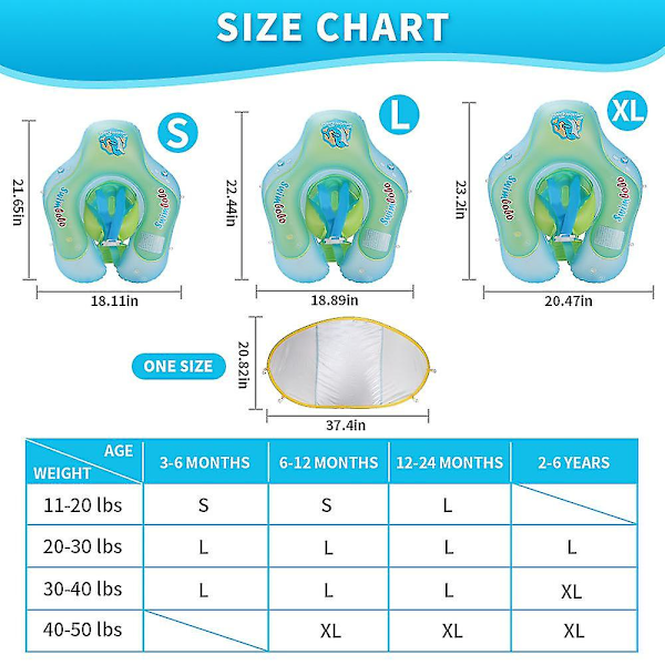 Oppblåsbar baby svømme ring flytevest baby basseng med solskjerm [kk] XL