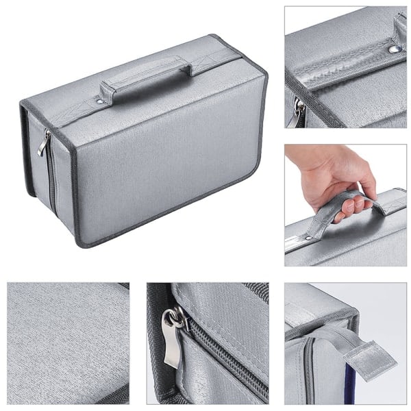 CQBB CD-etui, 128 Kapasitet Mercerisert Stoff CD DVD-holder Beskyttelse Glidelås Bærbar Skiveoppbevaring Lommebok Organizer - Sølvgrå