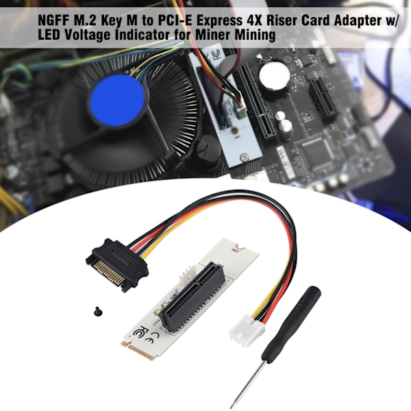 NGFF M.2 Key M - PCI-E Express 4X Riser -korttisovitin LED-jännitteenilmaisimella ja SATA-virtalähteellä