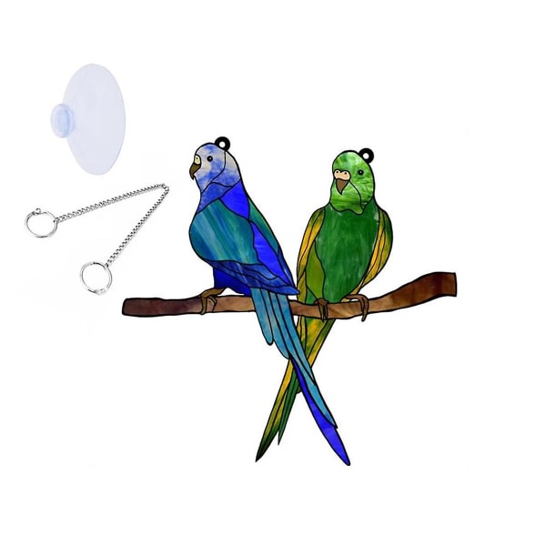 Flerfärgade färgade fåglar Fönsterhängande prydnad, akryl Suncatcher Fåglar på en trådfönsterpanel 2