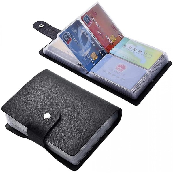 Kreditkortshållare i läder, organizer med 60 kortplatser för att förvara och förhindra att kreditkort eller visitkort går förlorade (svart)