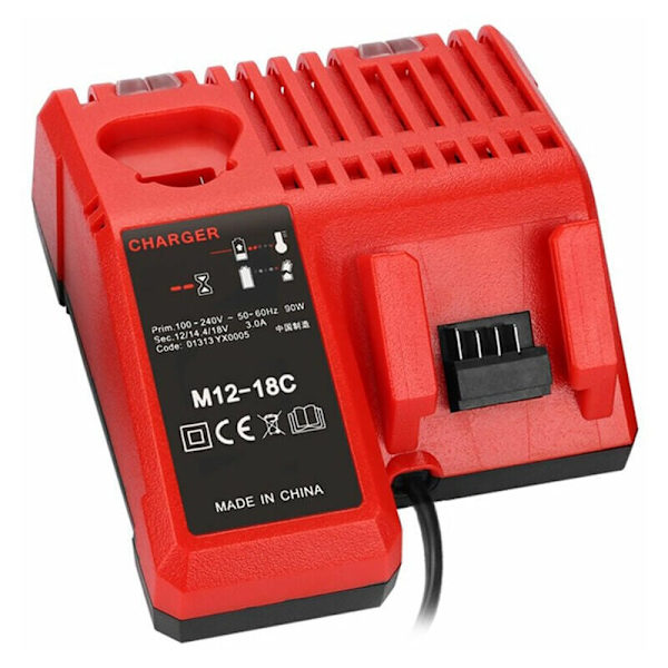 M12-18C Li-ion batterilader for Milwaukee 12V, 14,4V og 18V batterier - Kompatibel med C1418C og mer.-XF13-