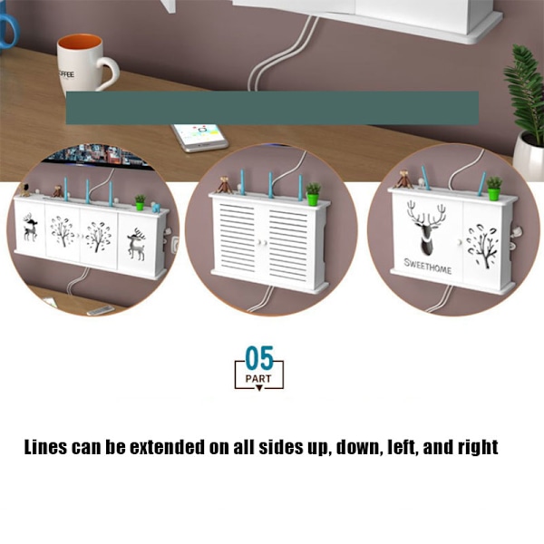 Stor trådløs Wifi Router Hylde Opbevaringsbokse Kabel Power Plus