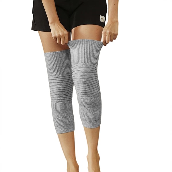 Vinter varme kneermer for menn kvinner tykke termisk strikkede knebeskyttere Unisex elastiske knebeskyttere i bomull Sklisikre (langstrikket grå)