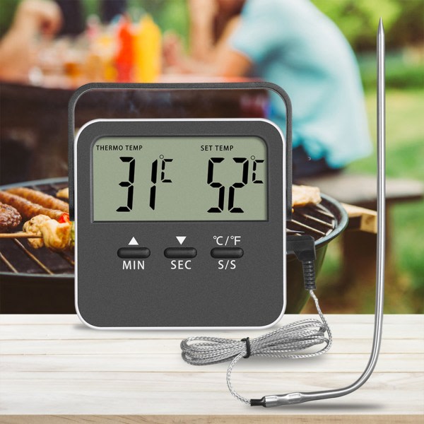 Grilltermometer Temperaturmätare Timing Funksjon Kött Svart