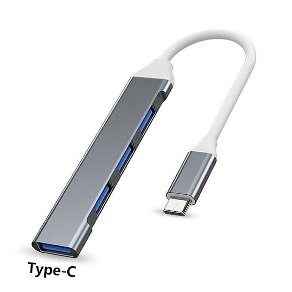 HUB 3.0 Typ C 3.1 4 Portin Monijakoja Adapteri OTG PC:lle Harmaa Gray Type-C