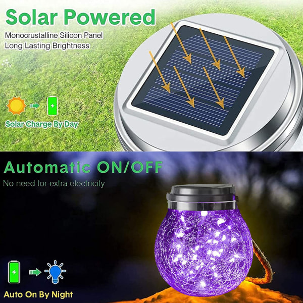Solcellelys, 1 pakke dekorative hengende solcellelys for utendørs bruk med 30 LED vanntette solcellelys Solar Garden Pot Lights ((lilla))