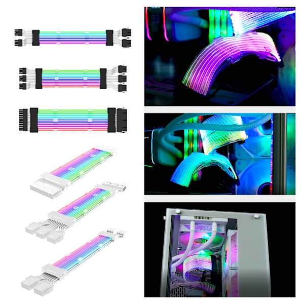 PC-kotelo- PSU-jatkojohto RGB-kaapeli 24Pin PCI-E GPU 8PinX2, 8PinX3 Neon-värijohto ARGB Streamer-siirtoadapteri 5V3Pin Musta Black 24p