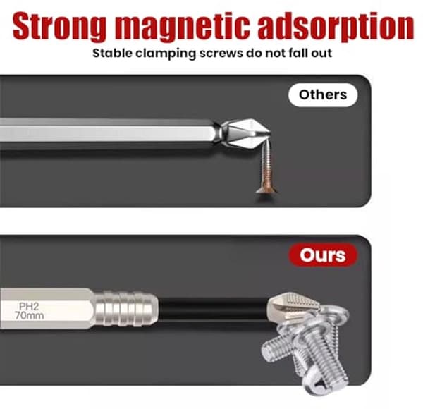Skridsikkert skruetrækkerbitsæt 9 dele PH2 magnetisk RVS 25-150 mm til gør-det-selv-reparation