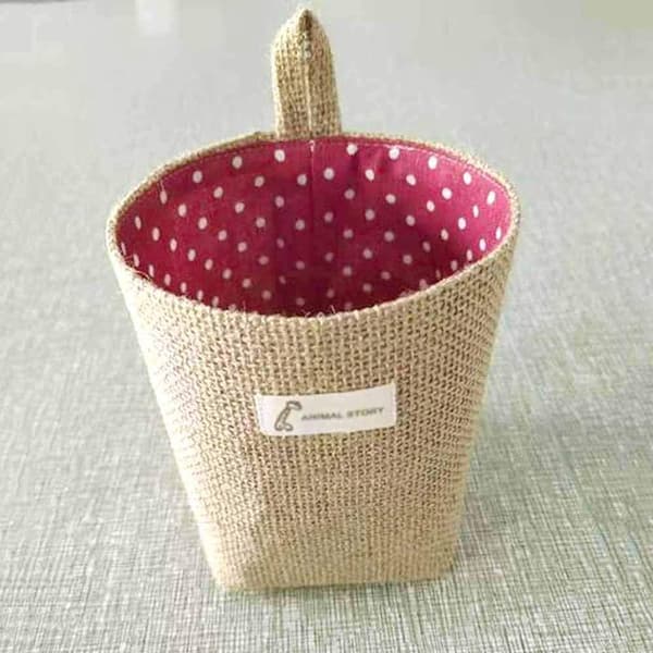 Cotton and Linen Storage Baskets, Foldable, Small Baskets with Hanger, Storage Bags for Toys, Makeup, Keys, Small Items.-FF-