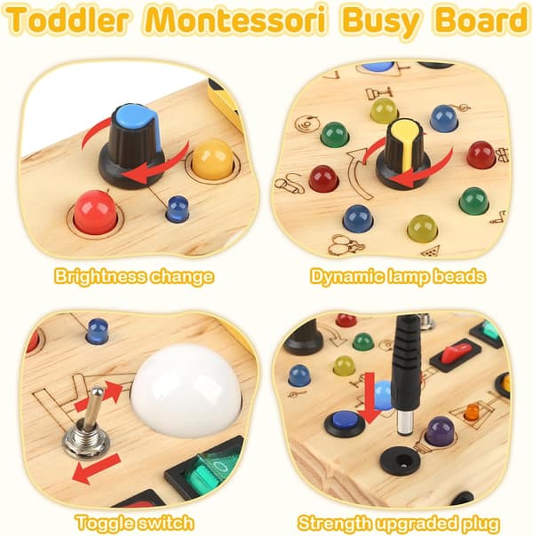 Montessori Aktivitetsbräda 1-4 år Leksak i trä LED Motorik Sensorisk Aktivitetsbräda Barnpresent