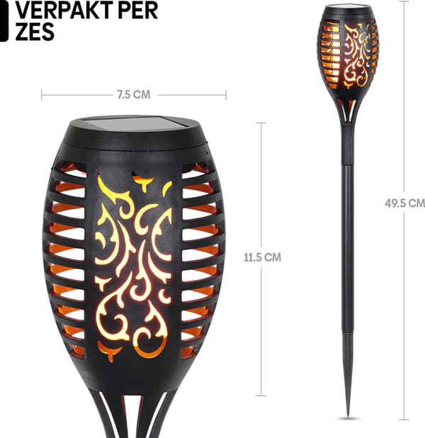 Solcellehavelamper 6 Stykker 49,5 cm Udendørs Solcelledrevet LED Stibelysning