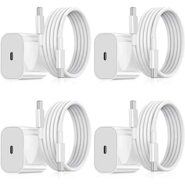 2-pak - iPhone-lader - Hurtiglader - Adapter + Kabel 20W Hvid White 4-Pack Samsung 25W